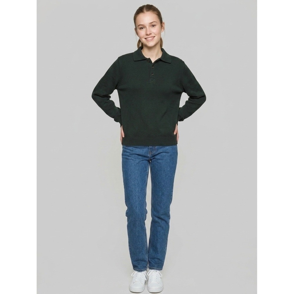 Brandy Melville Dark Green Cotton Long Sleeve Polo Sweater MH430P One Size
